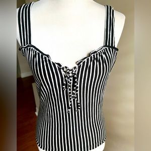 Express Striped tank with back ruching and tie front